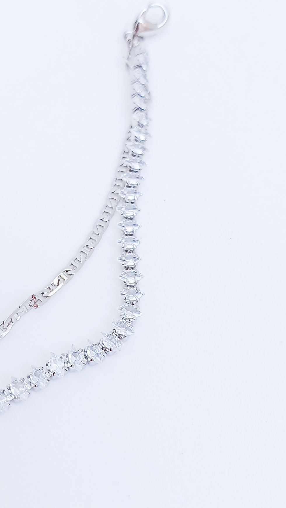 Miniatura: Pulseira Dupla com Zircônias em Losango –  Ródio