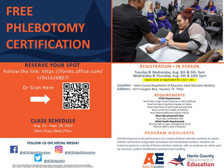 IHS has partnered with HCDE ! Scan now to see if you qualify for free career training !