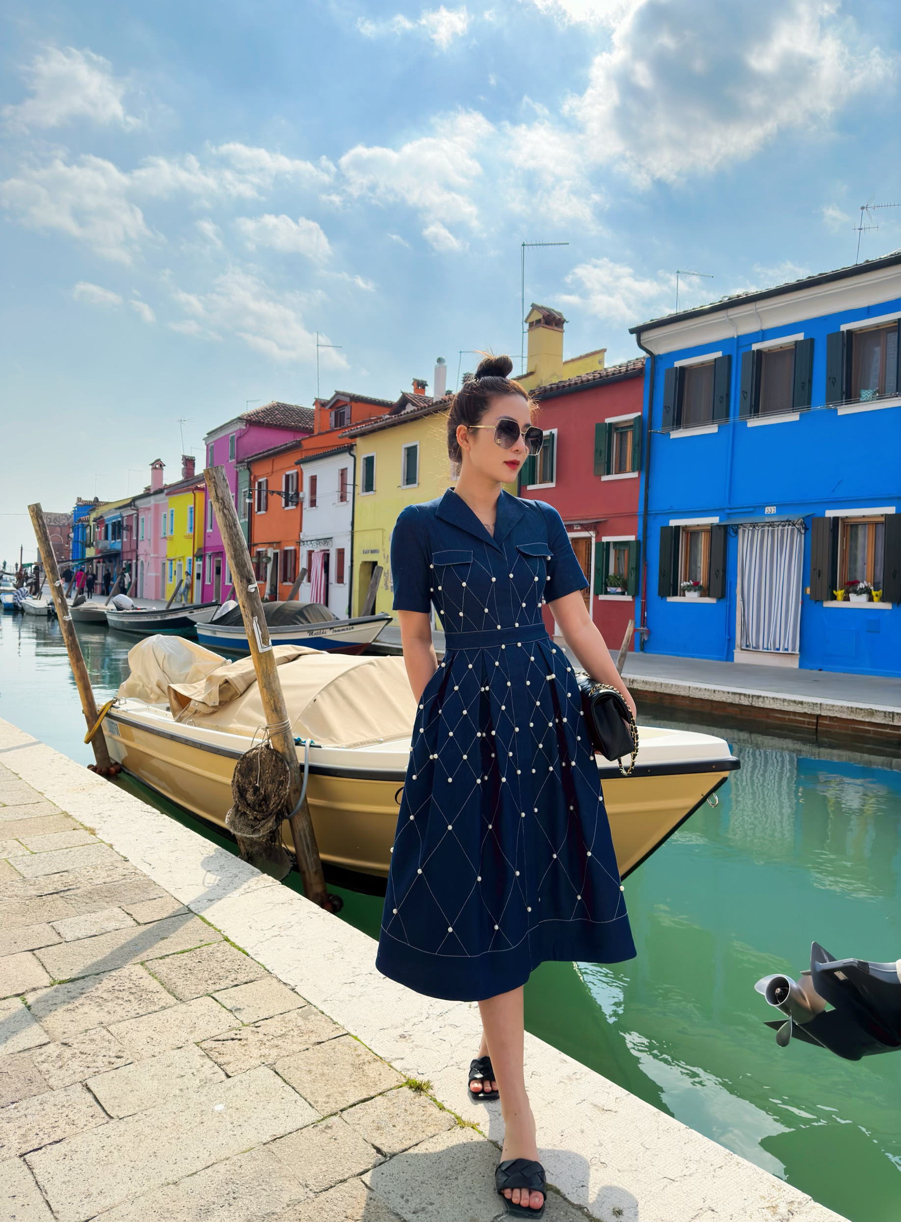 Denim with pearl dress COLINH