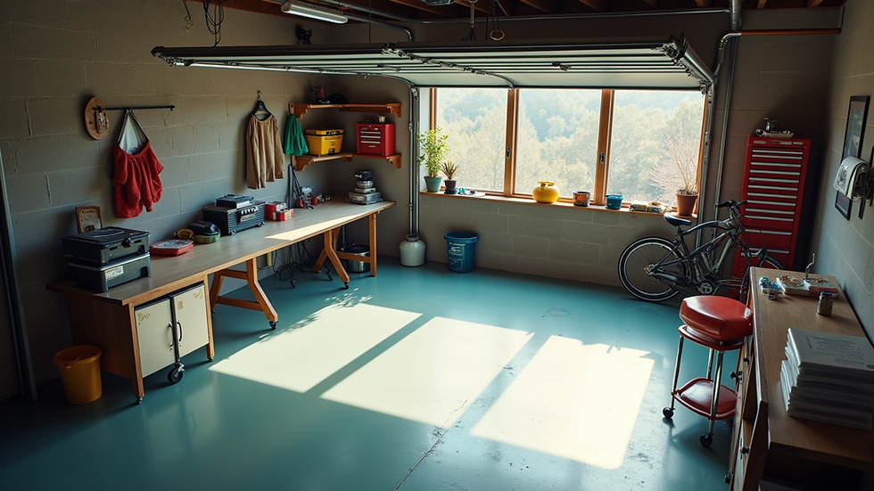 High angle view of clean and organized home garage