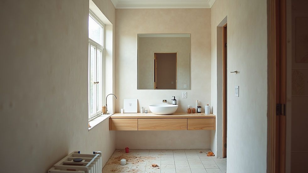 High angle view of a bathroom renovation project in progress