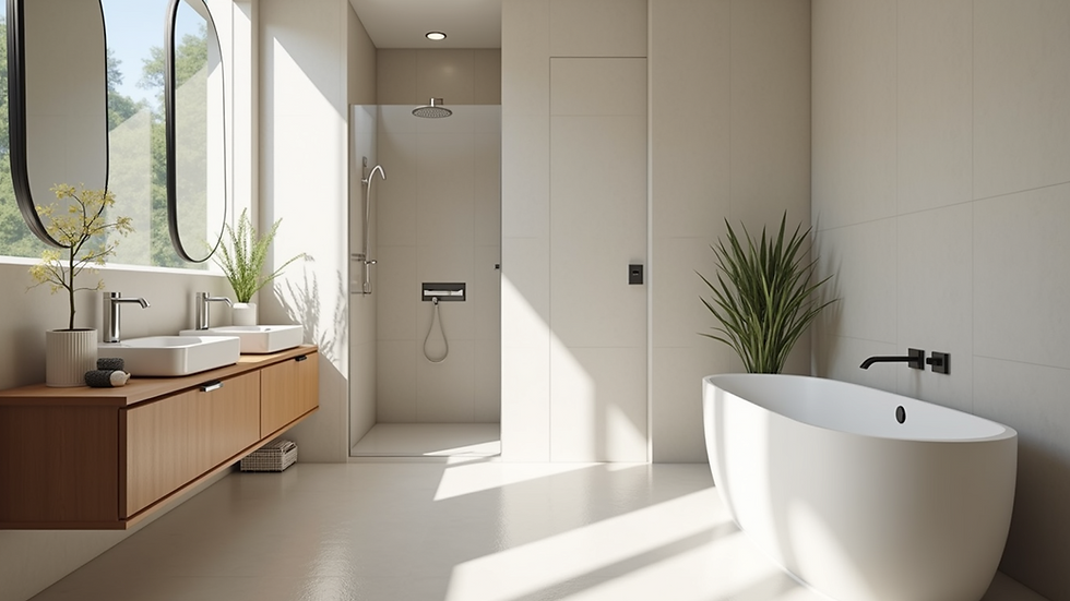 Eye-level view of a modern bathroom layout with clear zones
