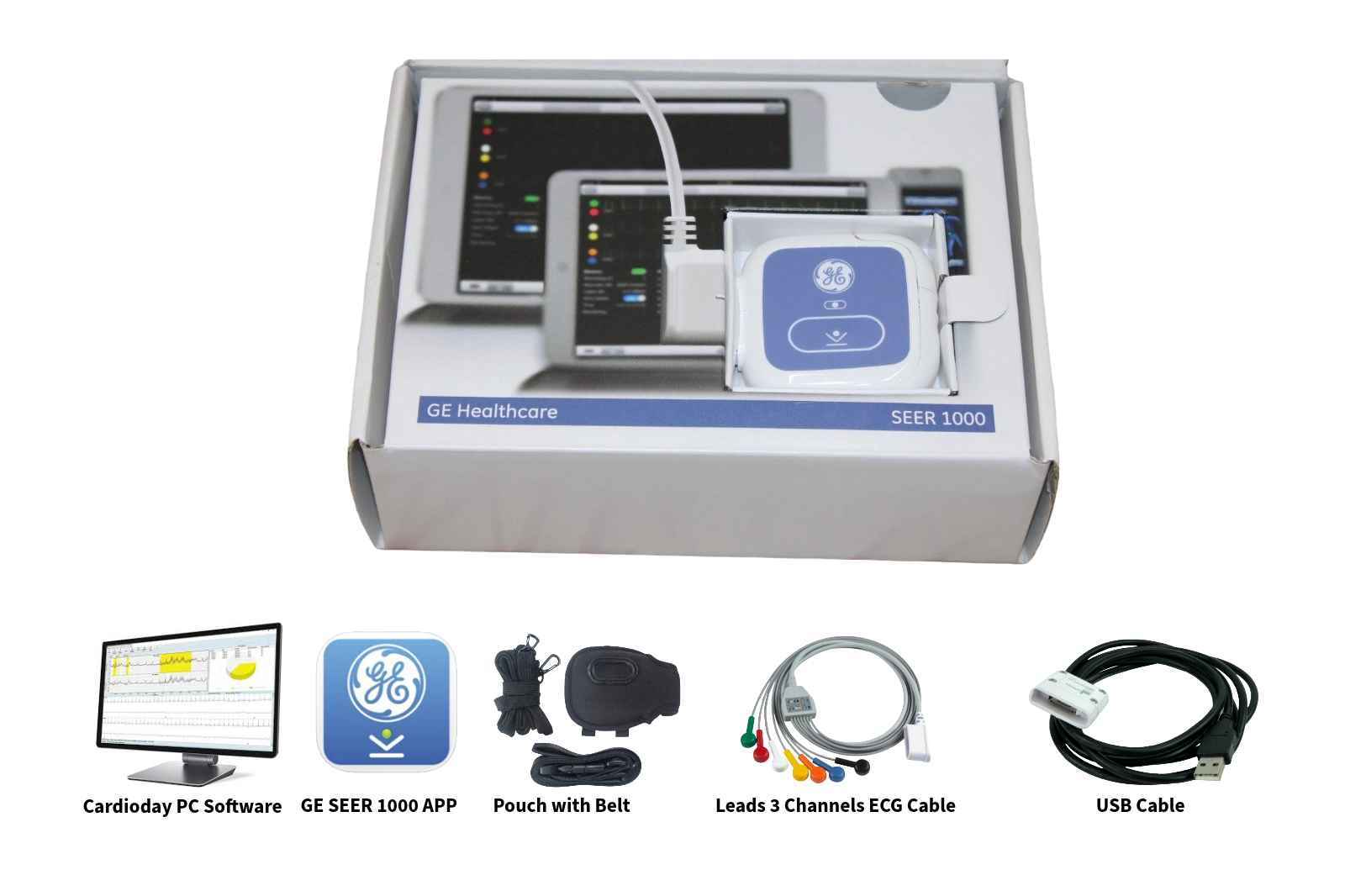 GE SEER 1000 Holter Monitor - full kit