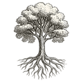 Illustration of a tree with deep roots, symbolising local trust and stability