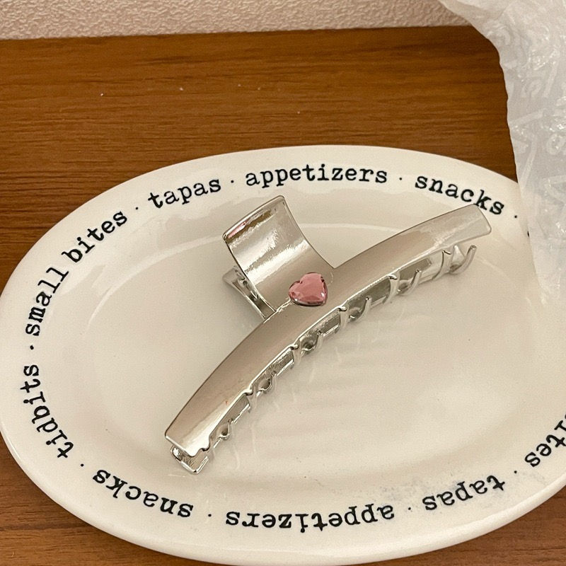 Y2K-Inspired Liquid Metal Pink Heart Zircon Hair Claw for Women