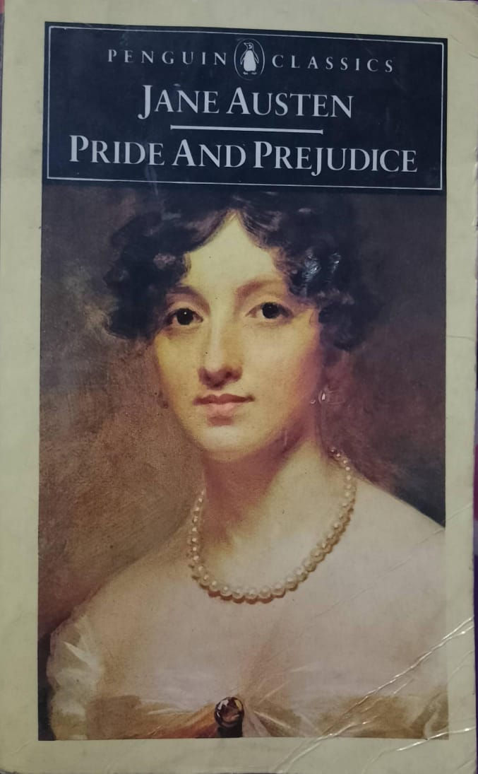 Pride and Prejudice book cover featuring a woman