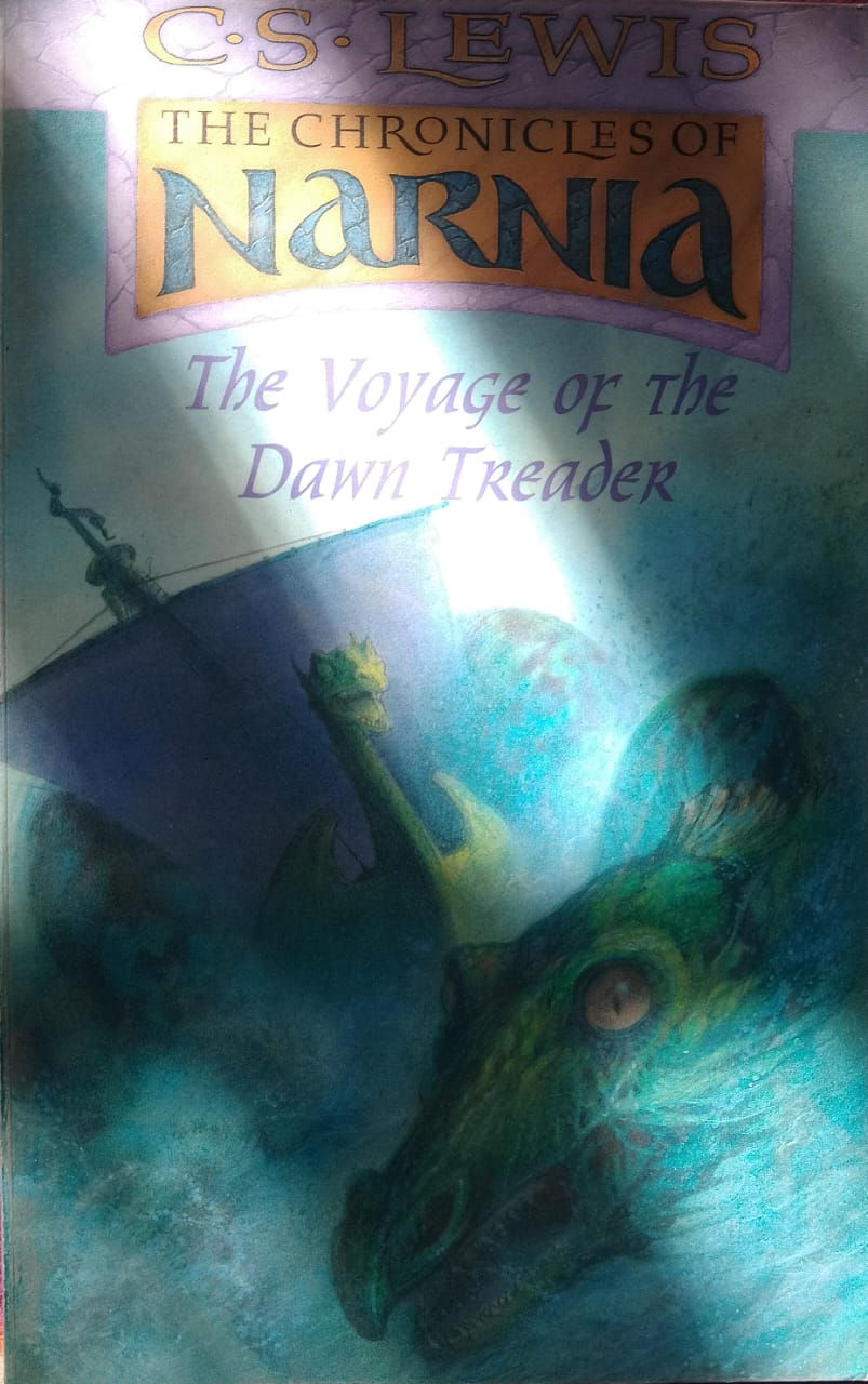 Cover of The Voyage of the Dawn Treader with ship illustration and text.