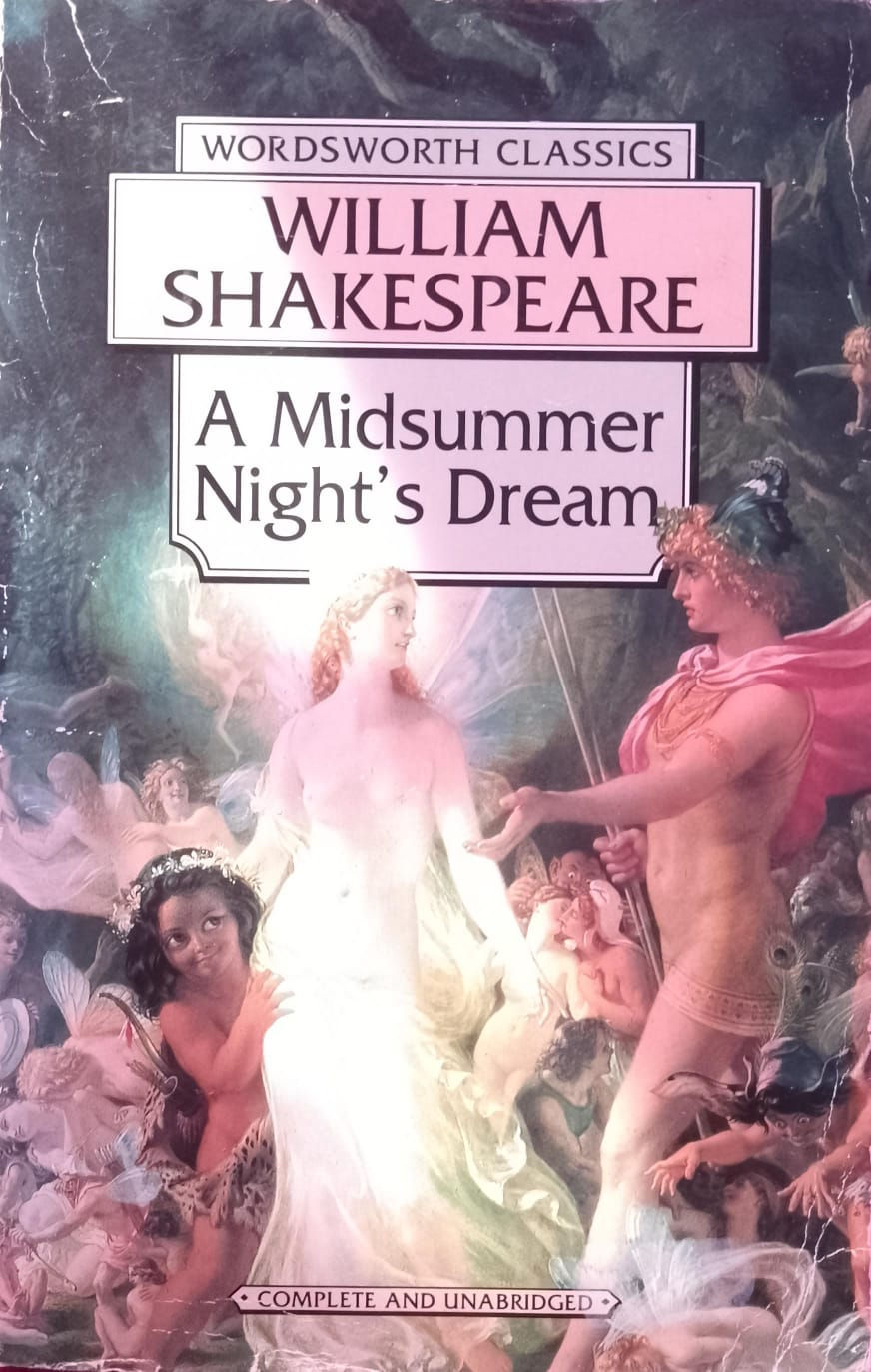 Book cover: William Shakespeare's A Midsummer Night's Dream with mythical figures.