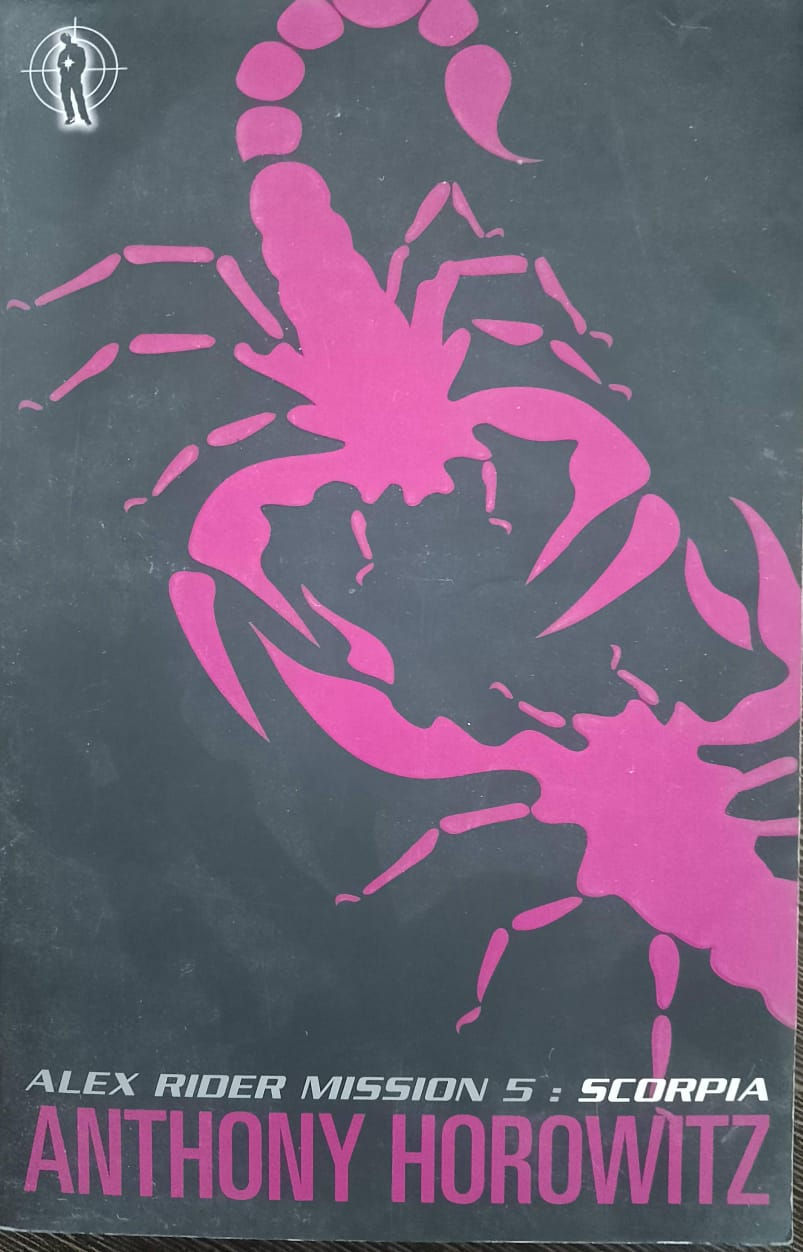 Pink scorpion design on black background