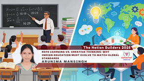 Infographic contrasting rote memorization with creative problem-solving in Indian classrooms, highlighting the urgent need for educational reform to foster innovation and critical thinking skills.