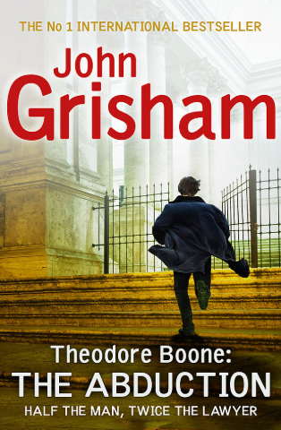 John Grisham book cover with a running man and Theodore Boone title.