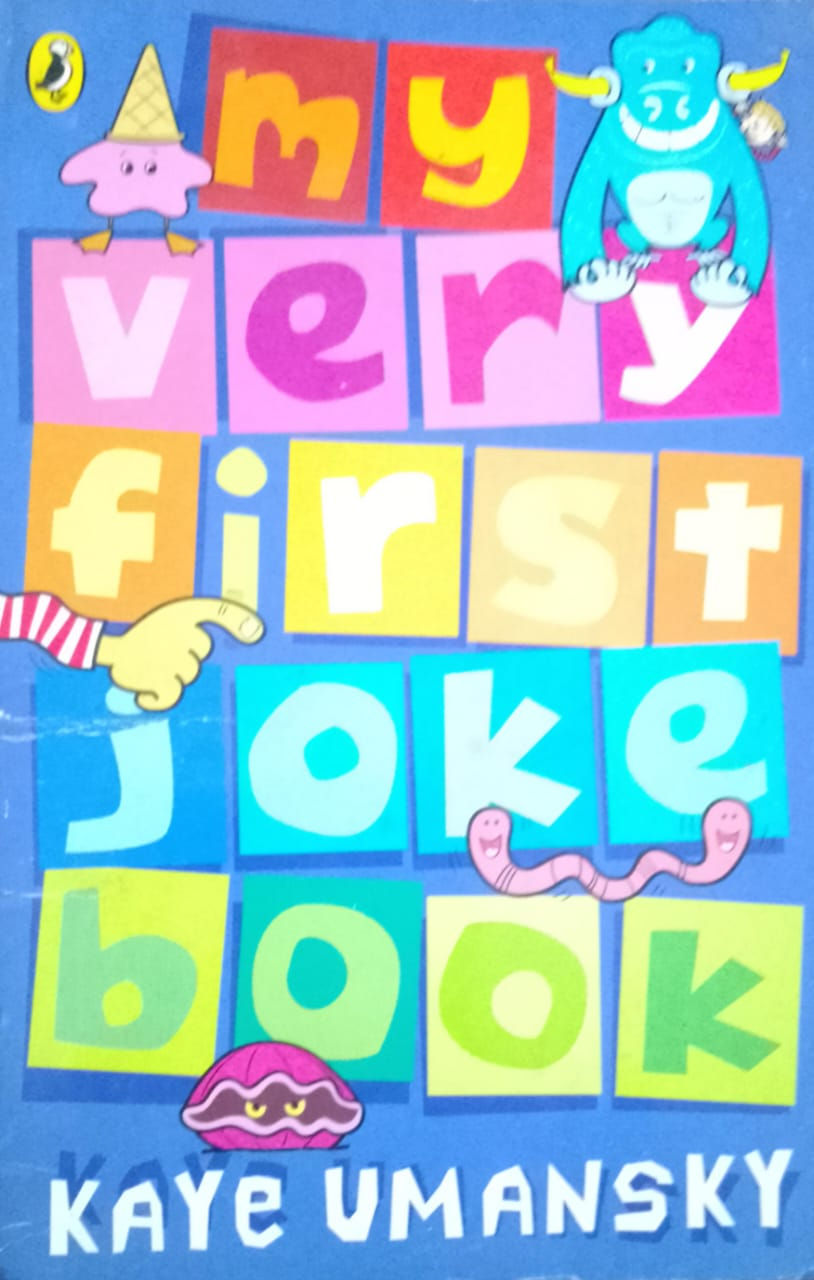 Colorful Very First Joke Book with pointing hand and a cartoon worm.