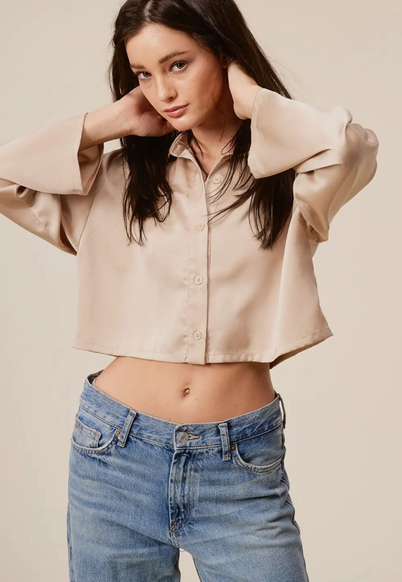 Satin Cropped Button Down