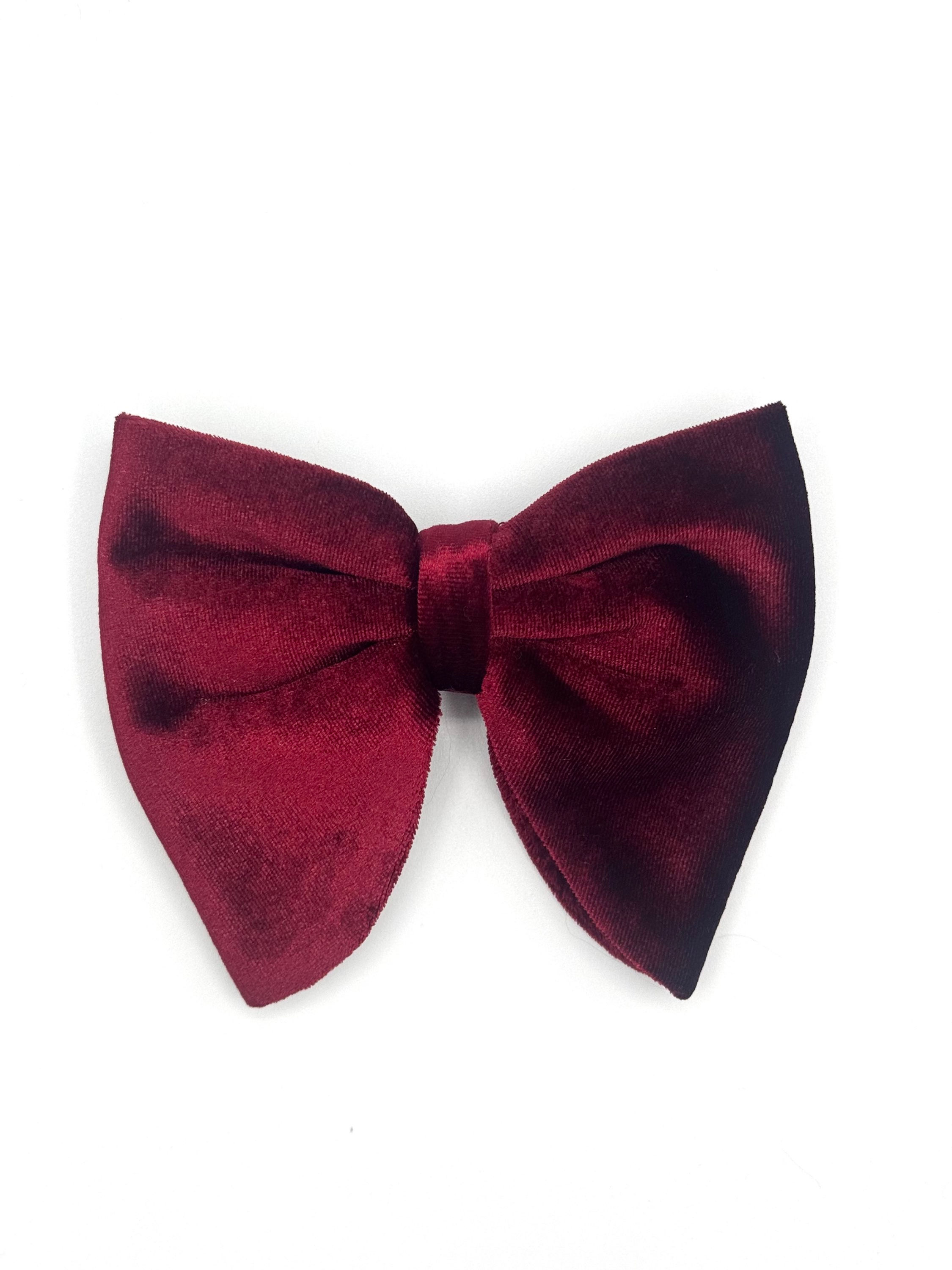 Noeud papillon large en velours bordeaux 