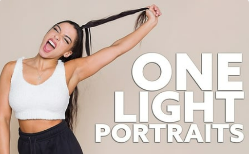 One Light portraits course thumbnail showing woman pulling a long ponytail to the side