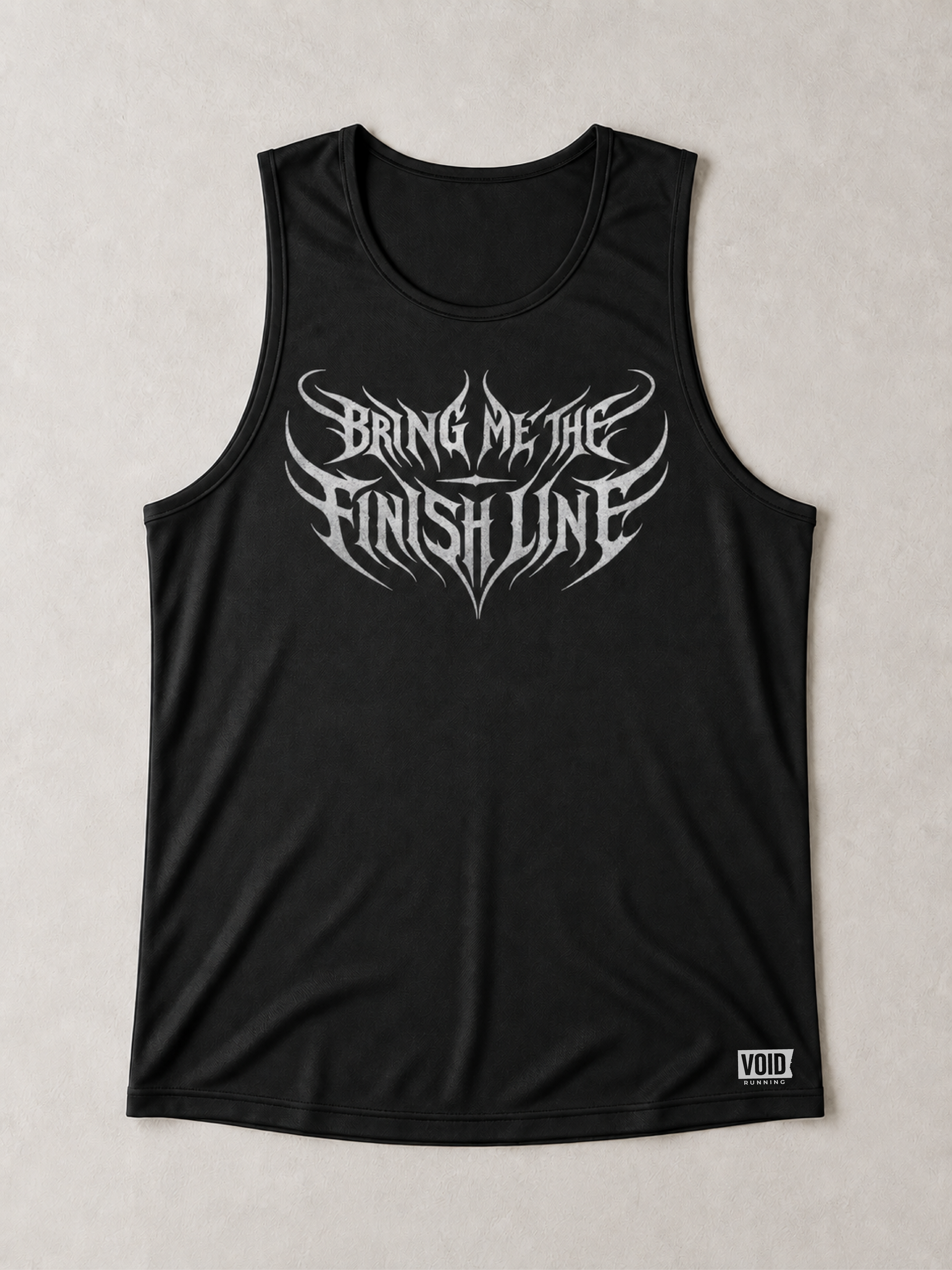 Bring Me The Finish Line black technical running vest flat lay