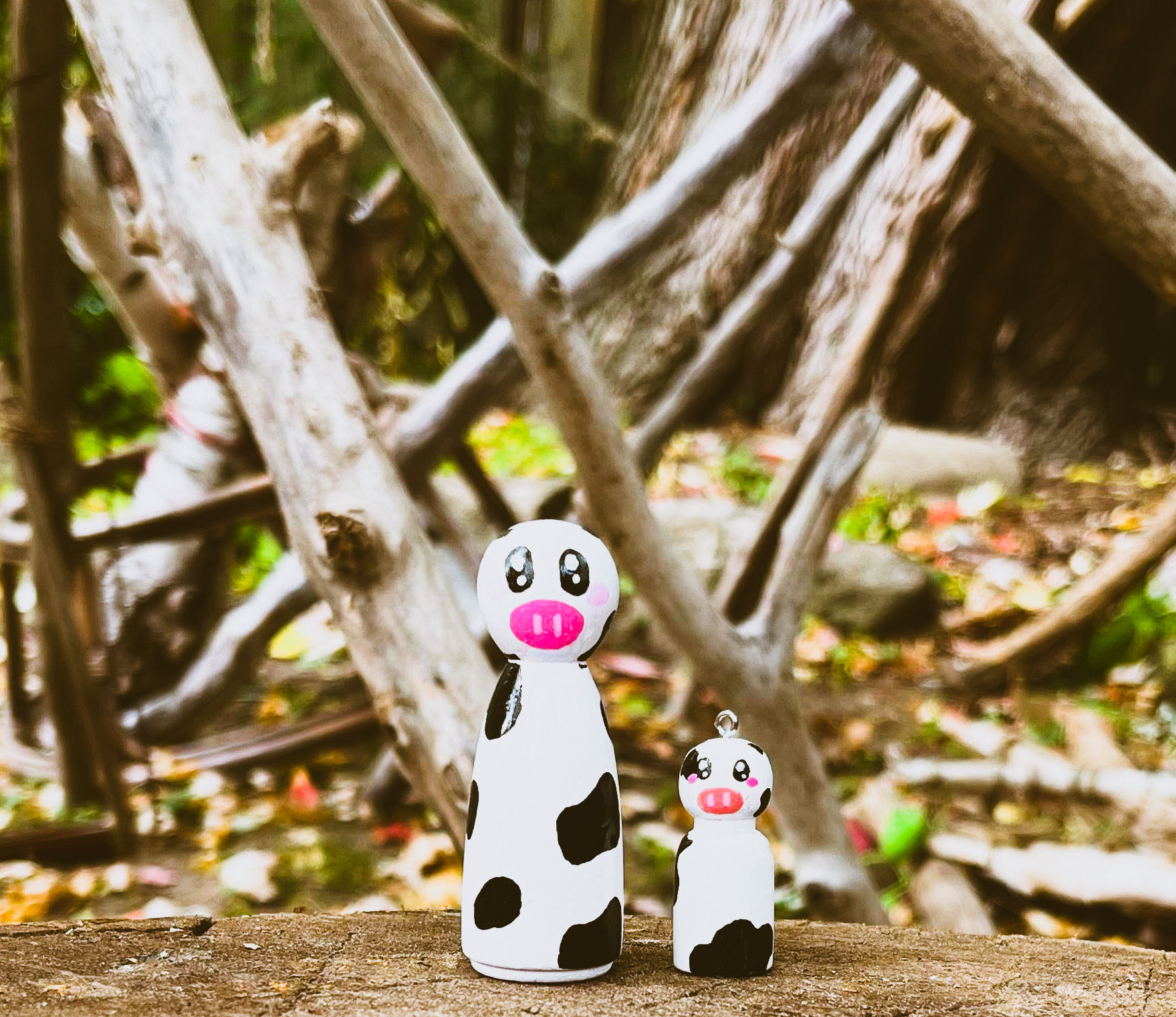 Mama and Baby Cow Peg Dolls