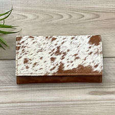Western Cowhide Rodeo Wallets for Women Slim Wallet Black Brown Tan Leather Clutch Real Cow Hide Skin - Cowgirl Gifts for Her