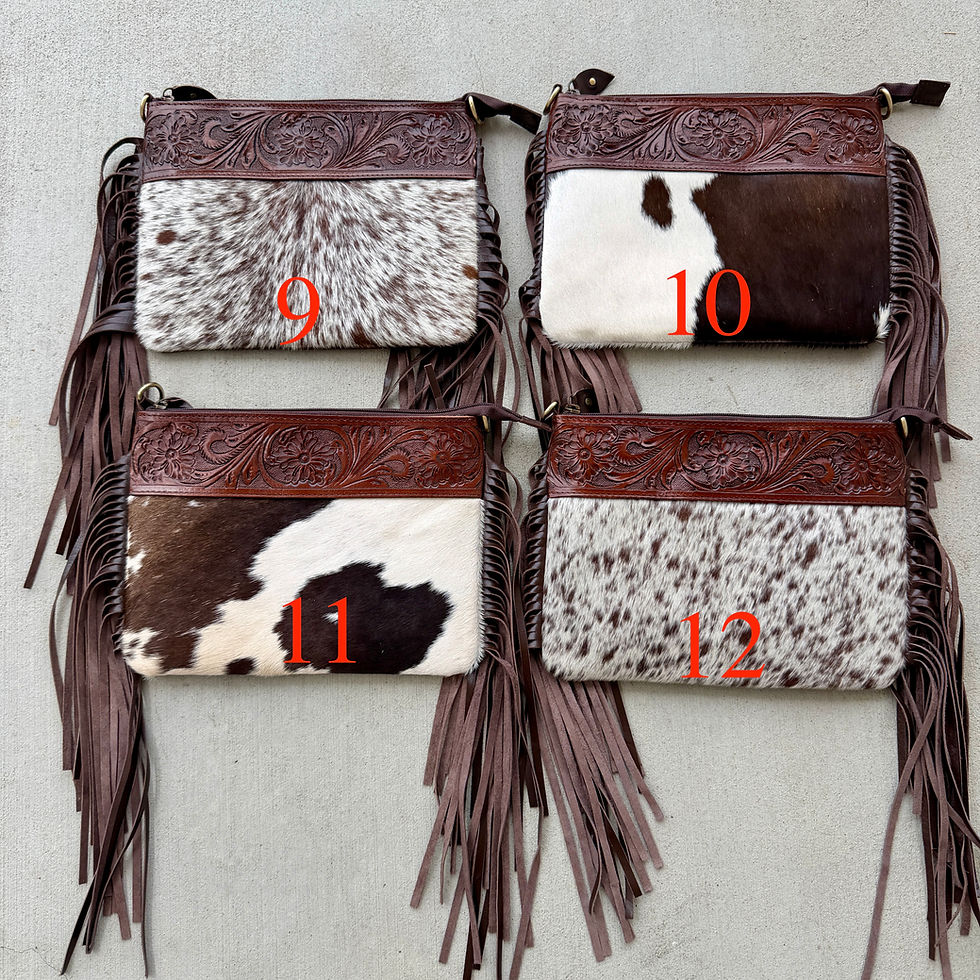 Thumbnail: Western Crossbody Purse with Fringes Tooled Brown HARPER