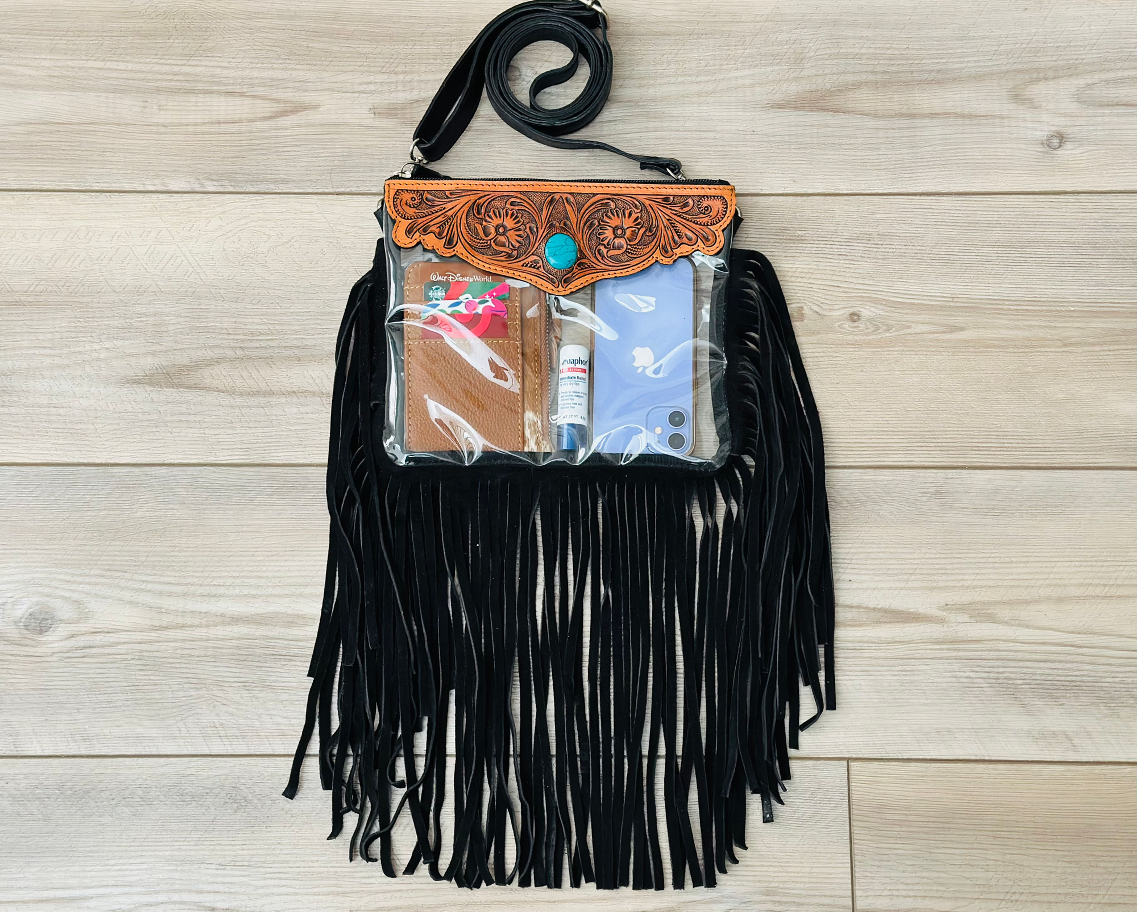 Western Clear Stadium Bag Transparent Concert Crossbody Purse with Fringes