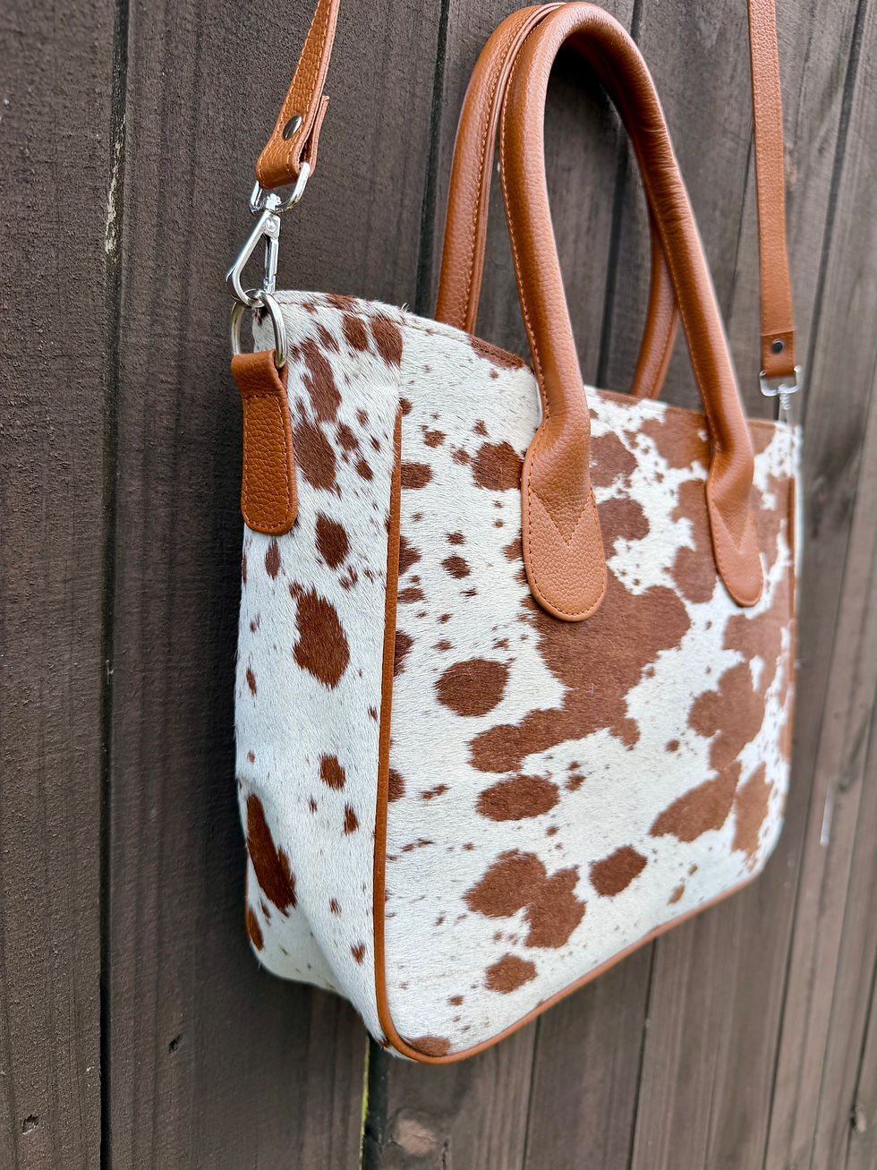 Tan Cowhide Leather Tote Bag Western Handbag Medium