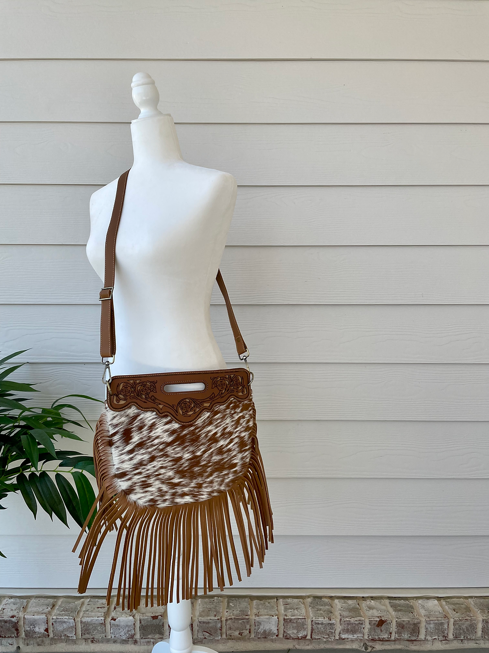 Thumbnail: Cowhide Crossbody Purse Handbag Clutch with Fringe Messenger