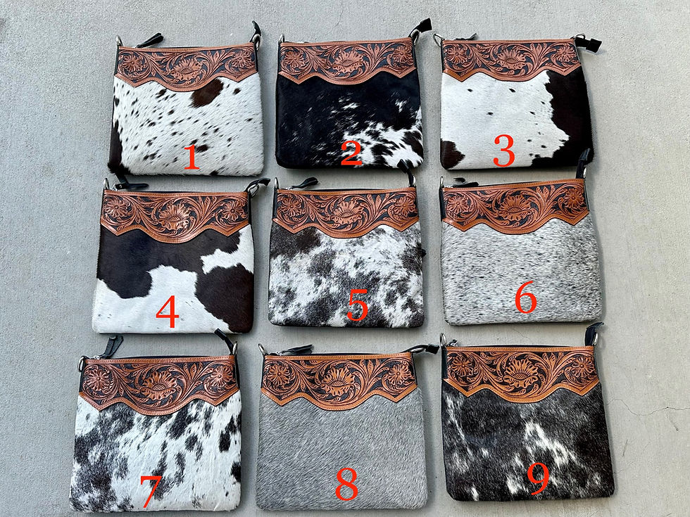 Thumbnail: Cowhide Tooled Leather Messenger Bag in Black RAINBOW