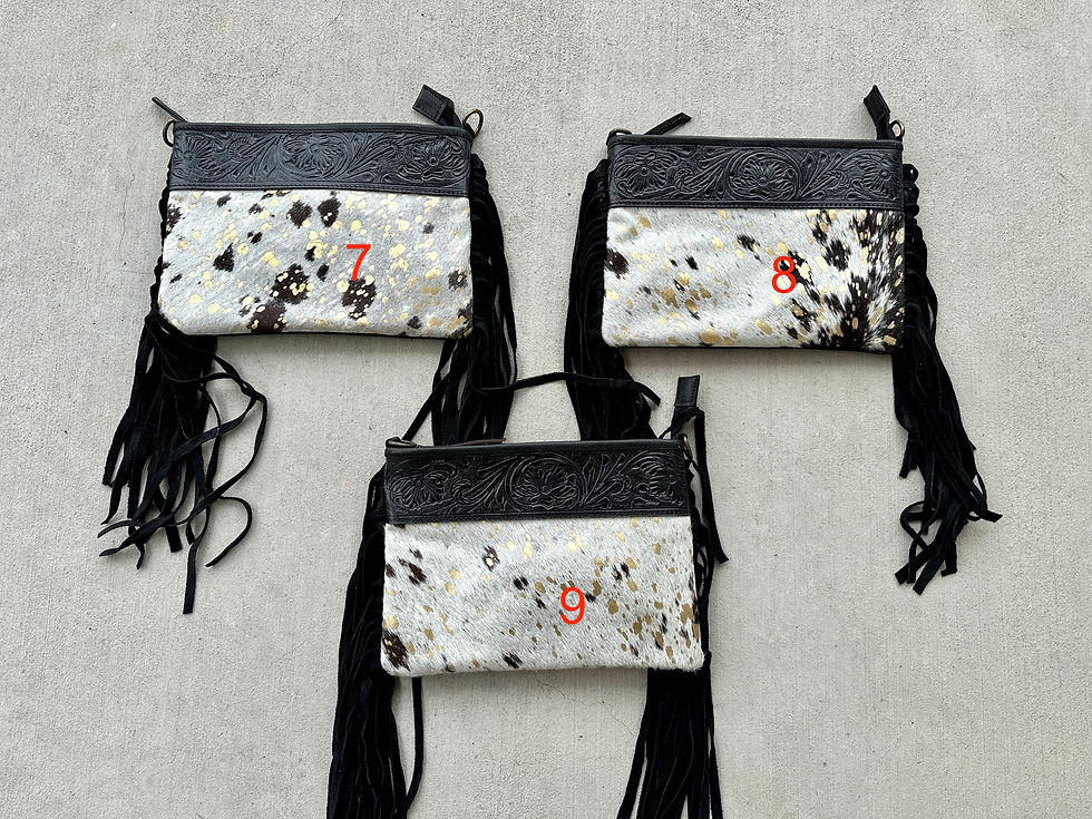 Thumbnail: Western Crossbody Purse with Fringes Tooled Black Gold HARPER