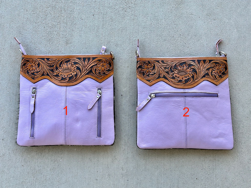 Thumbnail: Cowhide Tooled Leather Messenger Bag in Purple RAINBOW