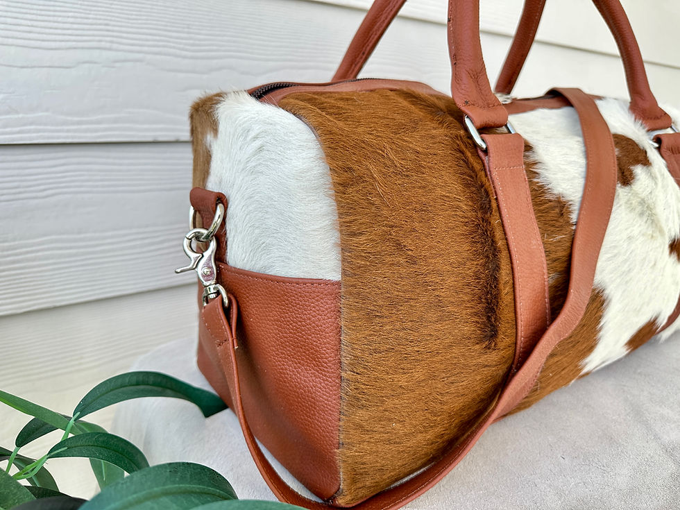 Thumbnail: Cowhide Leather Duffel Bag Gym Weekender Bag Tan