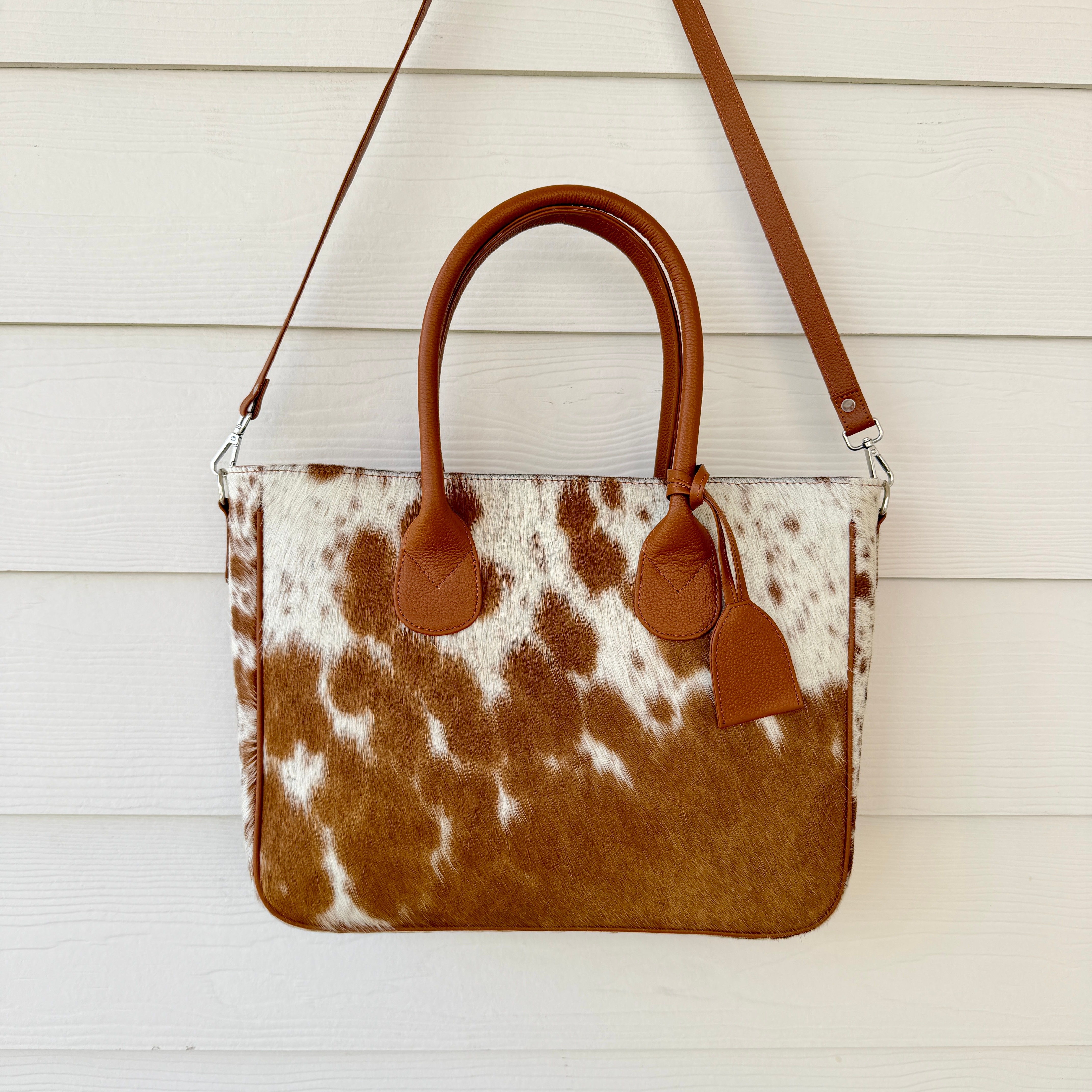 Large Tan Cowhide Leather Tote Bag Handbag Western