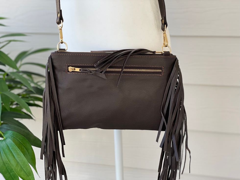 Thumbnail: Cowhide Crossbody With Fringes Brown Leather