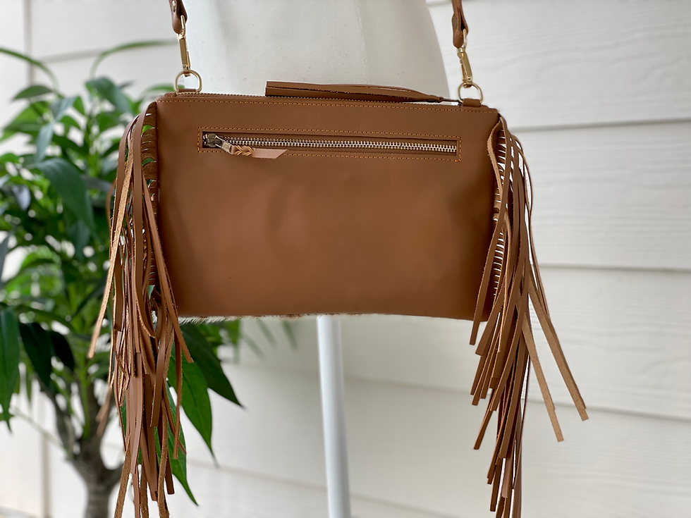 Thumbnail: Cowhide Crossbody With Fringes Brown Leather