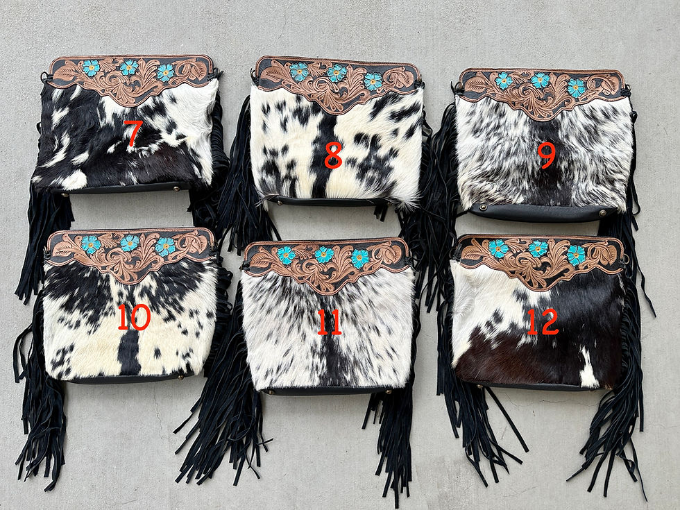 Thumbnail: Cowhide Crossbody Purse Shoulder Bag Western Tooled Leather