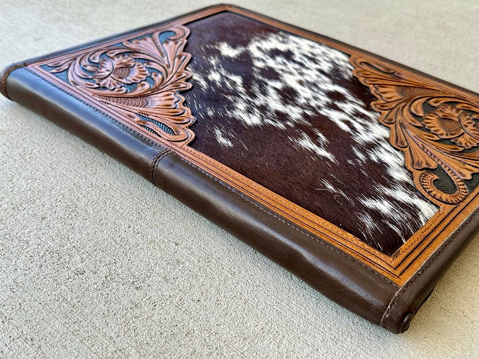 Thumbnail: Real Cowhide Hand Tooled Leather Folio Organizer in Dark Brown Western