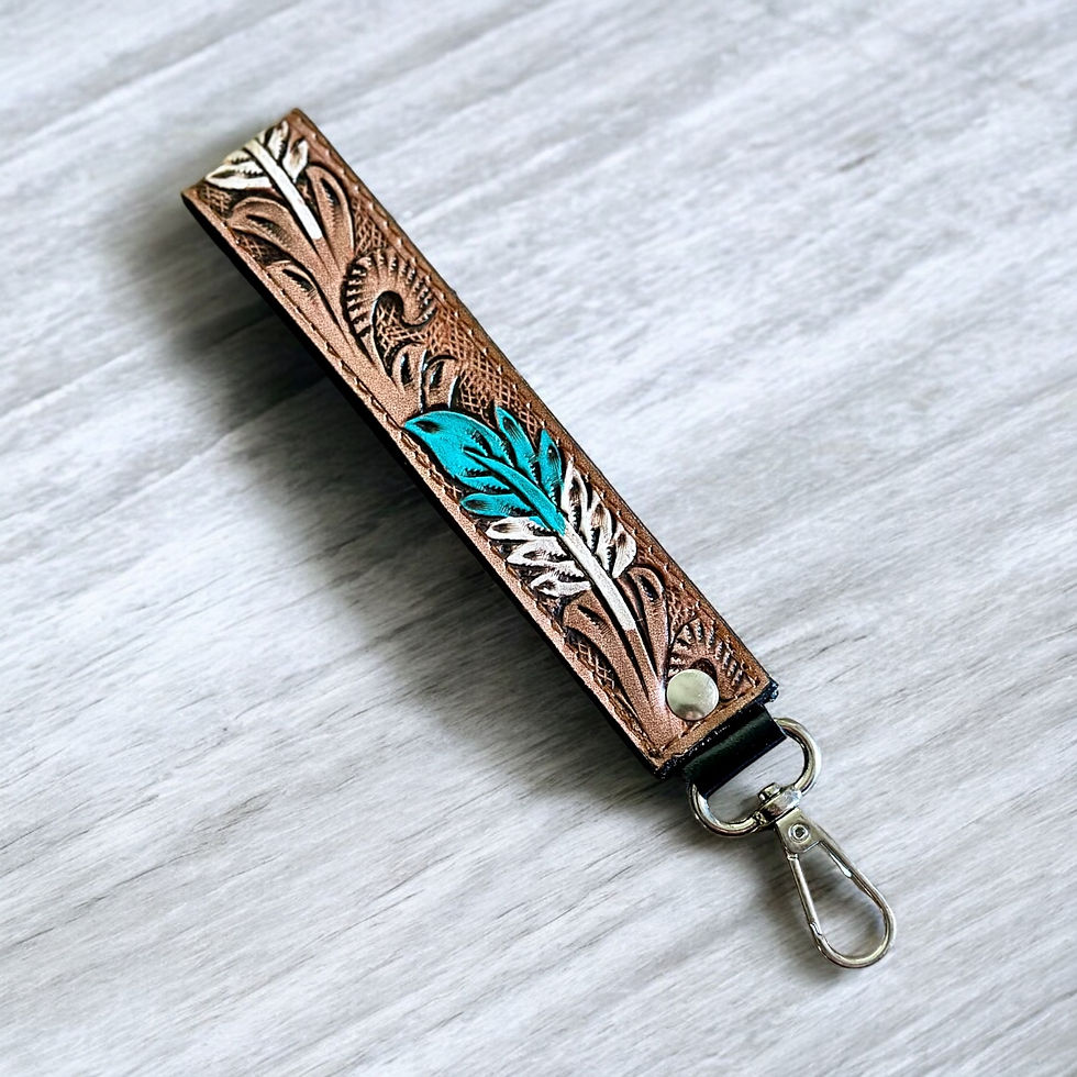 Thumbnail: Western Hand Tooled Leather Wristlet Strap Lanyard Keychain Keyfob Cowgirl Gifts