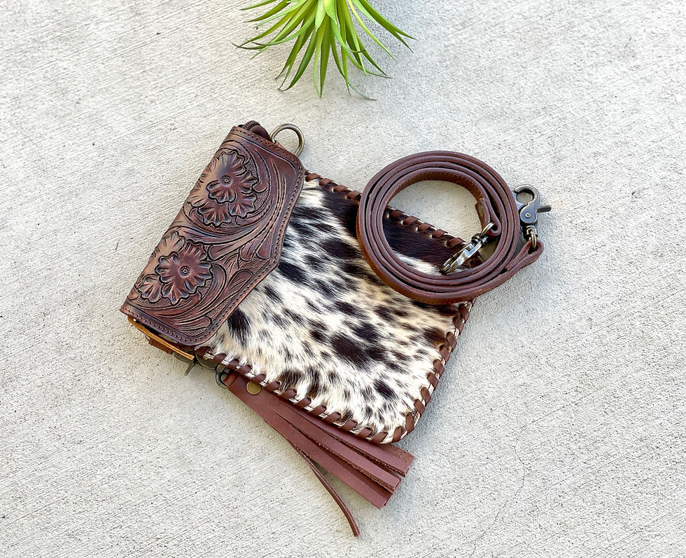 Thumbnail: Cowhide Crossbody Purse Western Tooled Leather Dark Brown- Avery