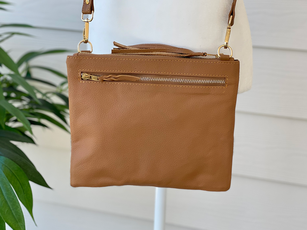 Thumbnail: Cowhide Crossbody Purse Patchwork Brown Leather