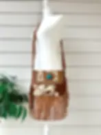 Cowhide Leather Rodeo Crossbody Bag in Tan with Fringes and Turquoise MYLAH