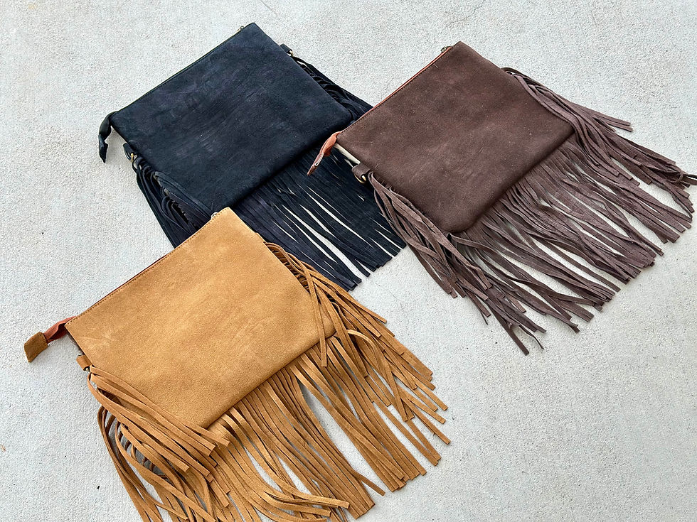 Thumbnail: Western Cowhide Leather Crossbody Bag with Patchwork and Fringes