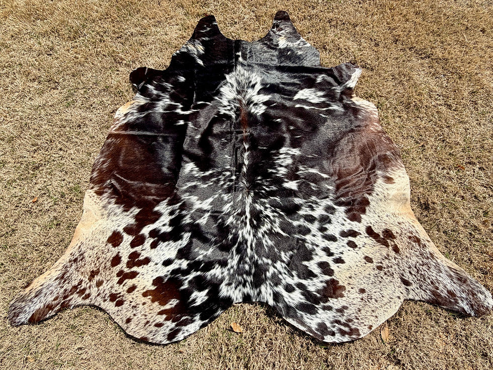Large Cowhide Area Rug Tricolor Brown Western Country Decor 6 x 5.5 ft