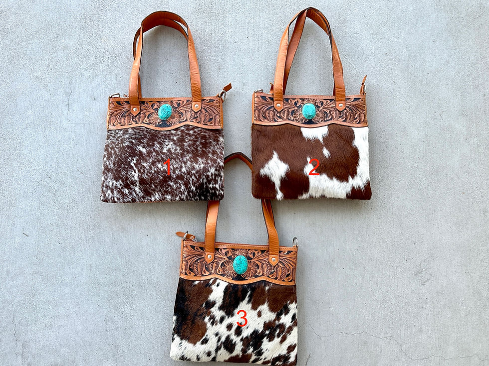 Thumbnail: Cowhide Tooled Leather Shoulder Bag in Tan - Isla