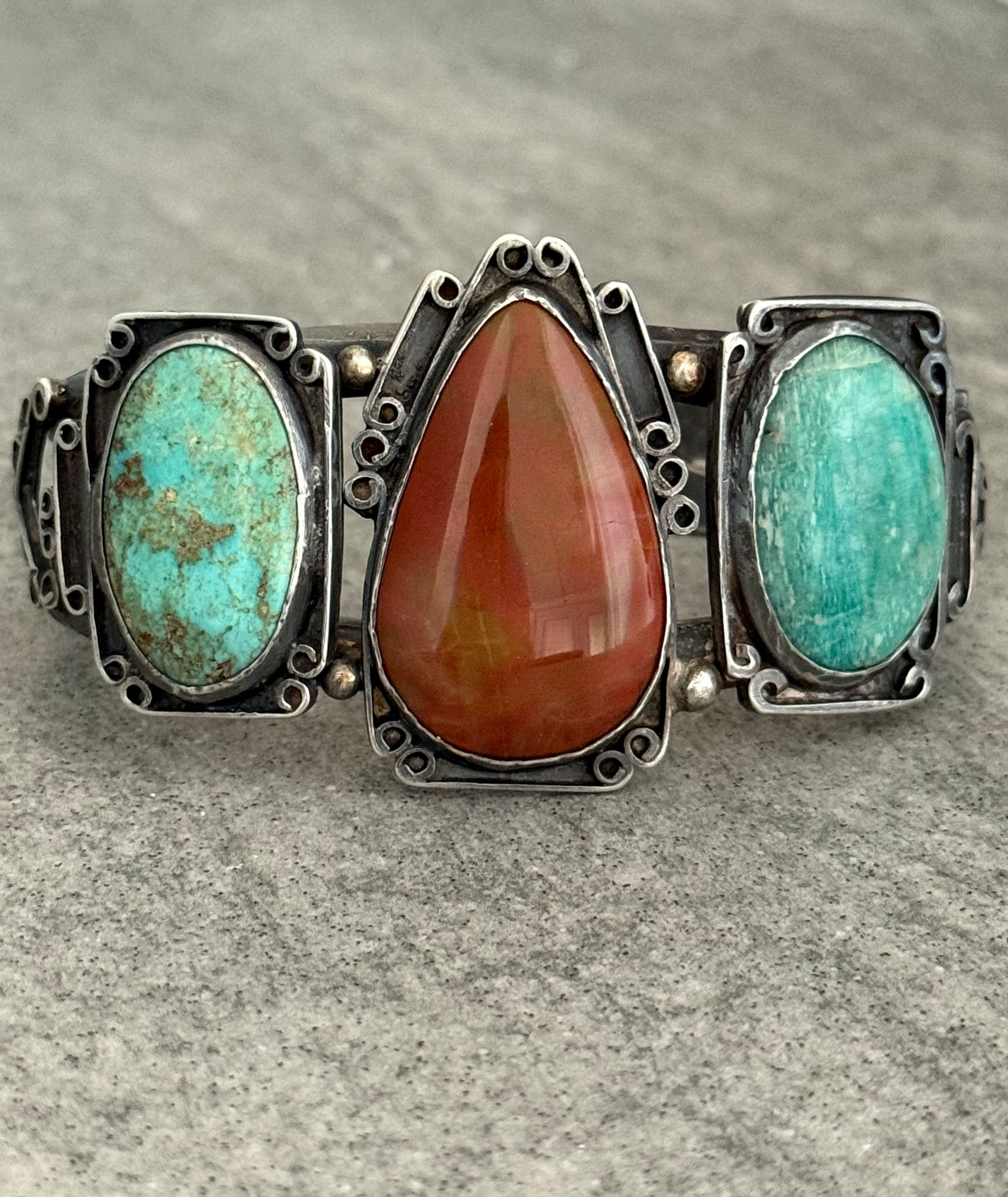 Vintage Navajo big SPINY OYSTER Turquoise HEAVY Sterling Bracelet 7.5 in