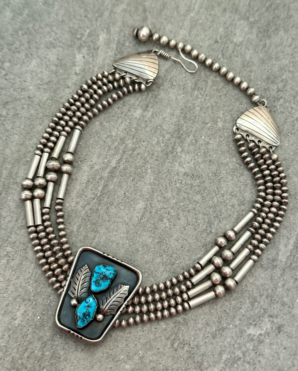 Thumbnail: Vintage 70's Navajo CARL LUTHY RAMON PLATERO Turquoise Sterling CHOKER Necklace