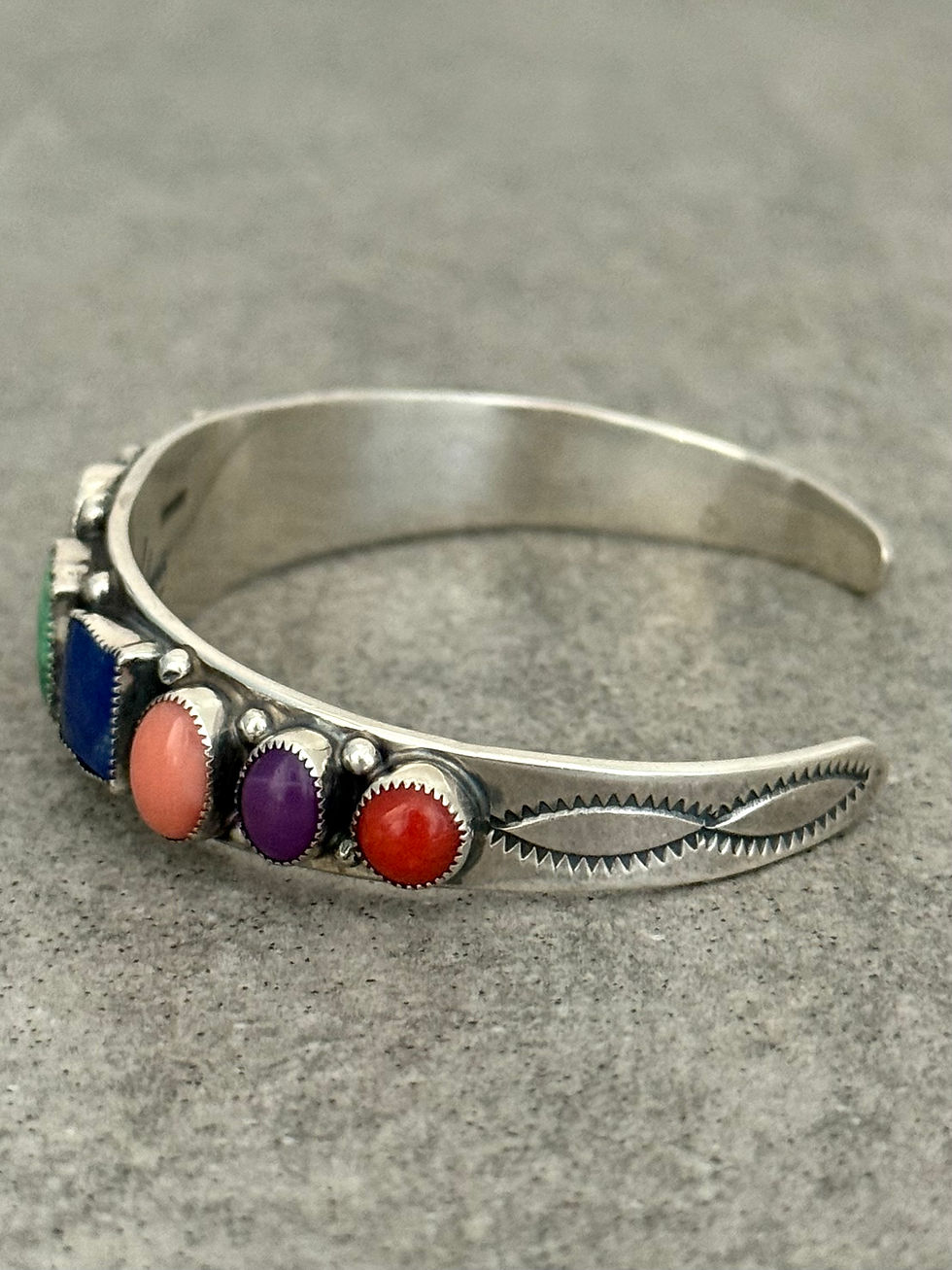 Thumbnail: Native American Southwestern LEO FENNEY Turquoise Multi stone Sterling Bracelet