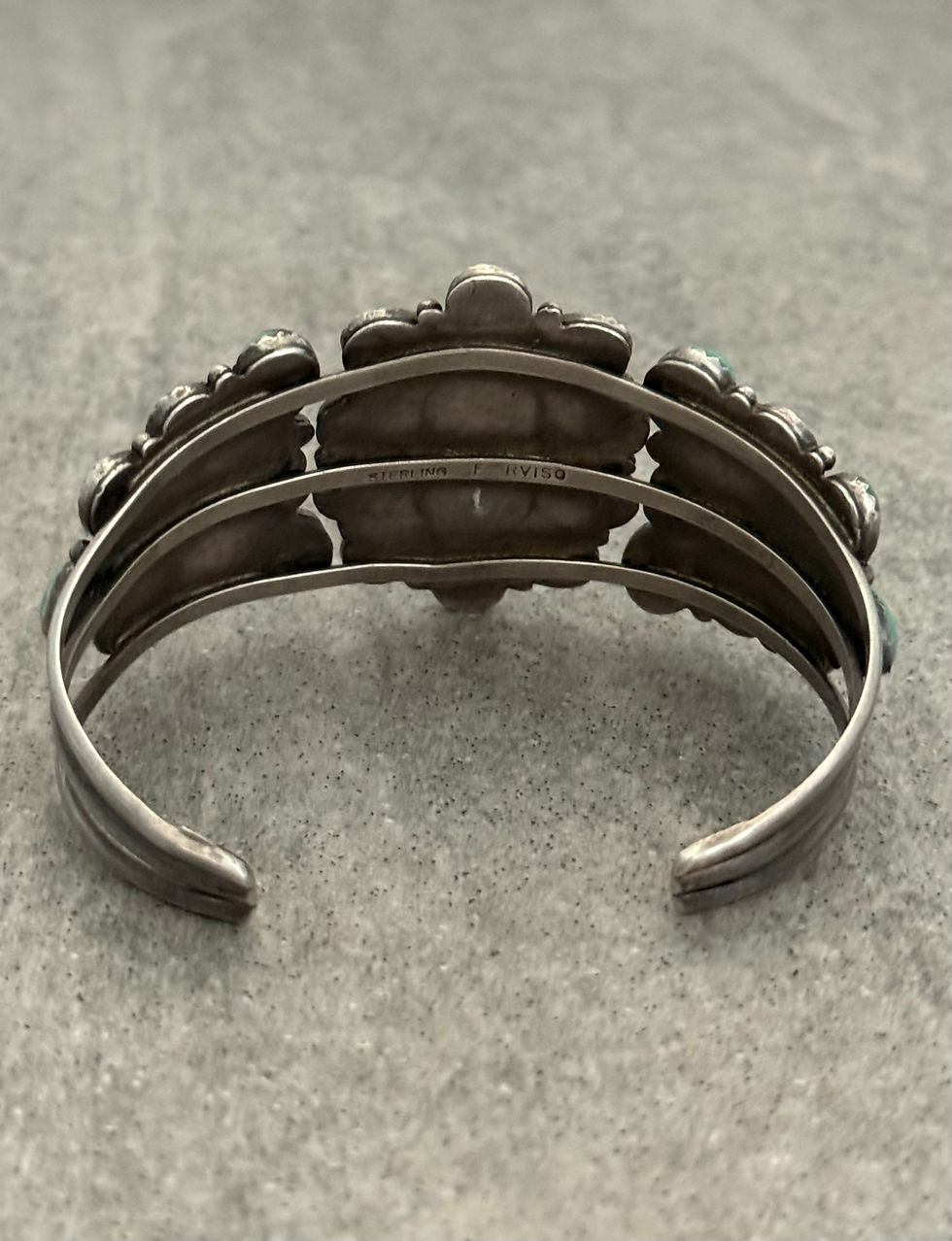 Thumbnail: Vintage 70's NAVAJO FRANK ARVISO ROYSTON Turquoise Cluster Sterling Bracelet