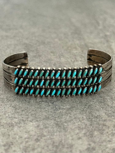 OLD Vintage Native American ZUNI Needlepoint Turquoise Sterling