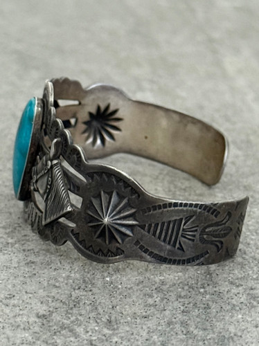 RARE Vintage FRED HARVEY ERA Navajo Turquoise HORSE REPOUSSE