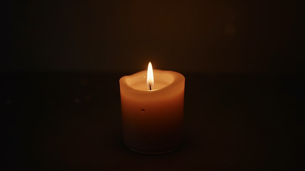 Close-up view of a candle burning softly in a dark room