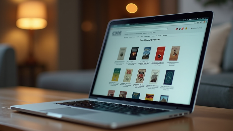 Close-up view of a laptop screen displaying an online book catalog interface